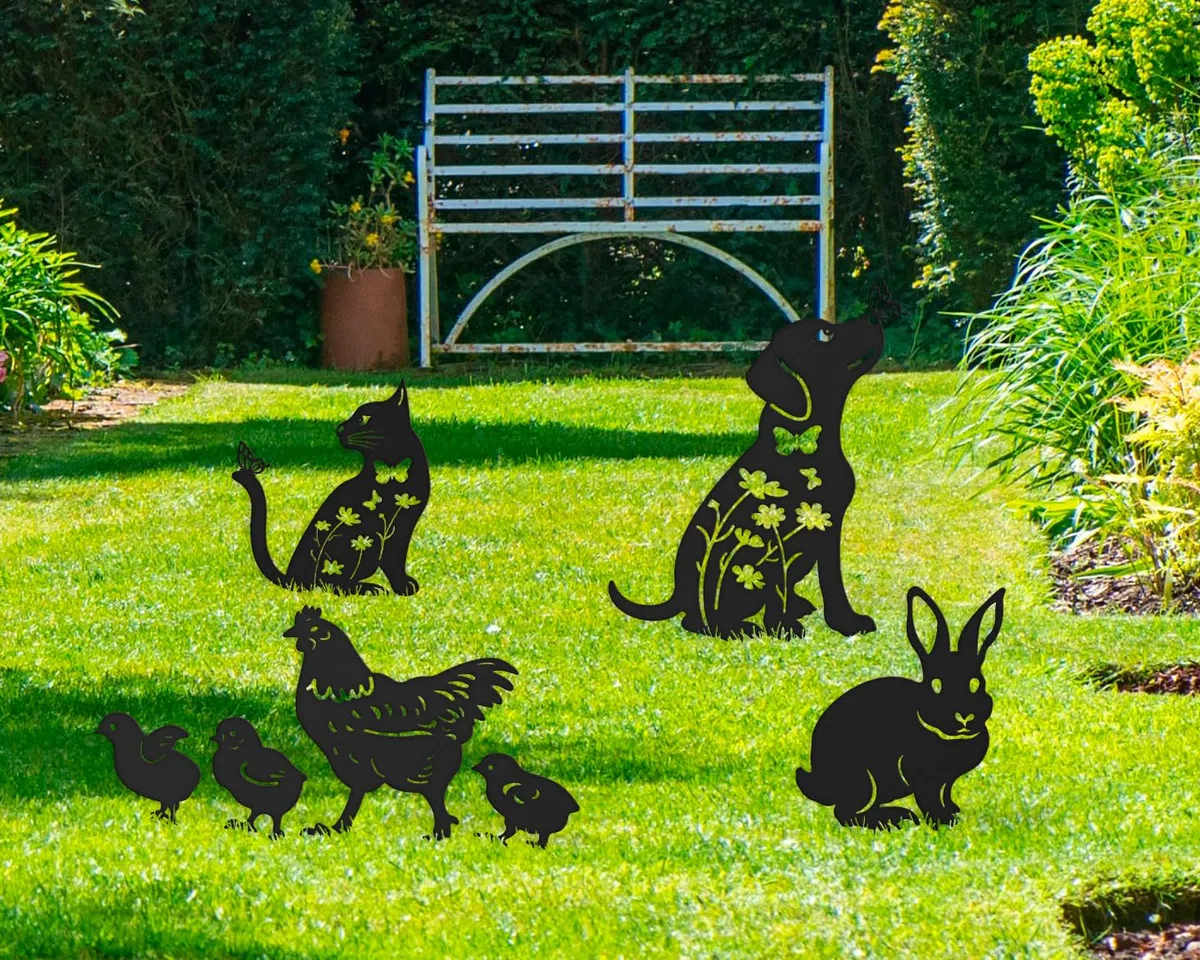 Decoracion Jardin Exterior Conejo de Metal (23x30 cm) - Figuras Jardin - Estacas Decorativas para Jardin - Animales Decorativos de Exterior para Clavar en la Tierra