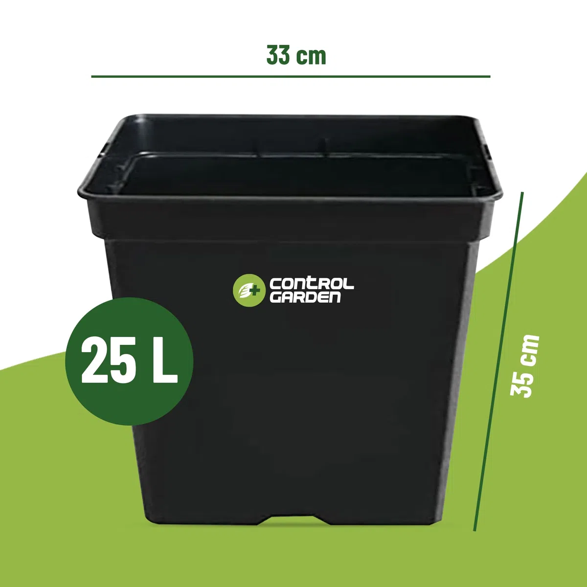GROWMANIA Pack 5 Macetas Cuadradas para Plantas Negra 25L - Cinco Maceteros de Plástico para Flores 33x33x35 cm