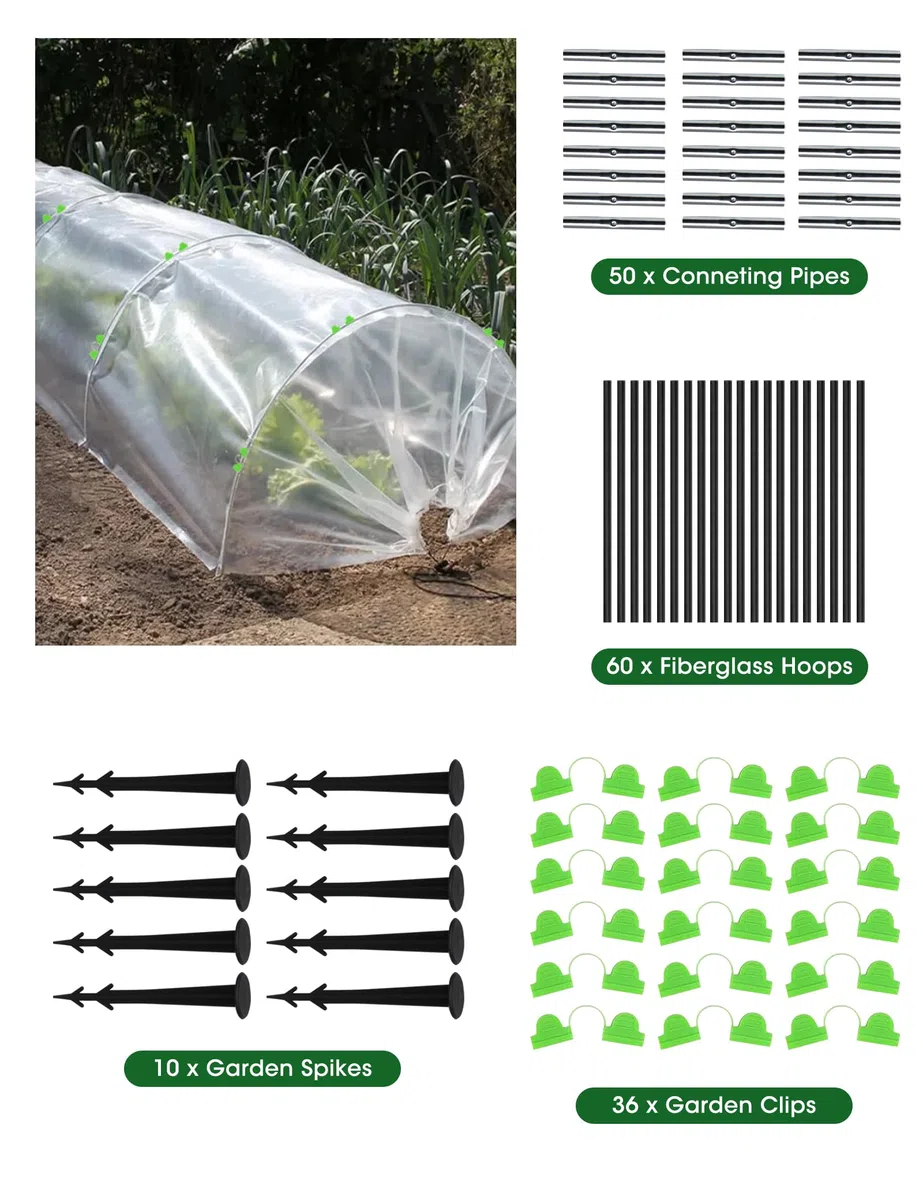 60 Piezas Arcos para Invernadero, Gardenaros Invernadero para Cultivar Túneles, Ajustable Libre de óxido de Plantas de Jardín Cama de Apoyo Aros, DIY Planta de Apoyo de Estacas de Jardín
