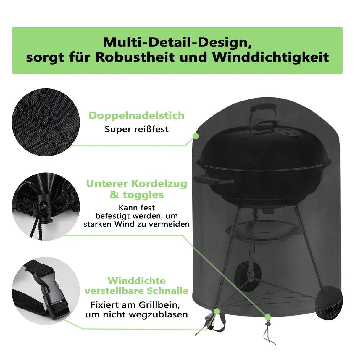 Funda Barbacoa para Weber 57cm, Impermeable Cubierta Barbacoa para Weber Redonda, 420D Oxford Resistente a la Intemperie Funda Barbacoa Exterior (Φ71x68cm)