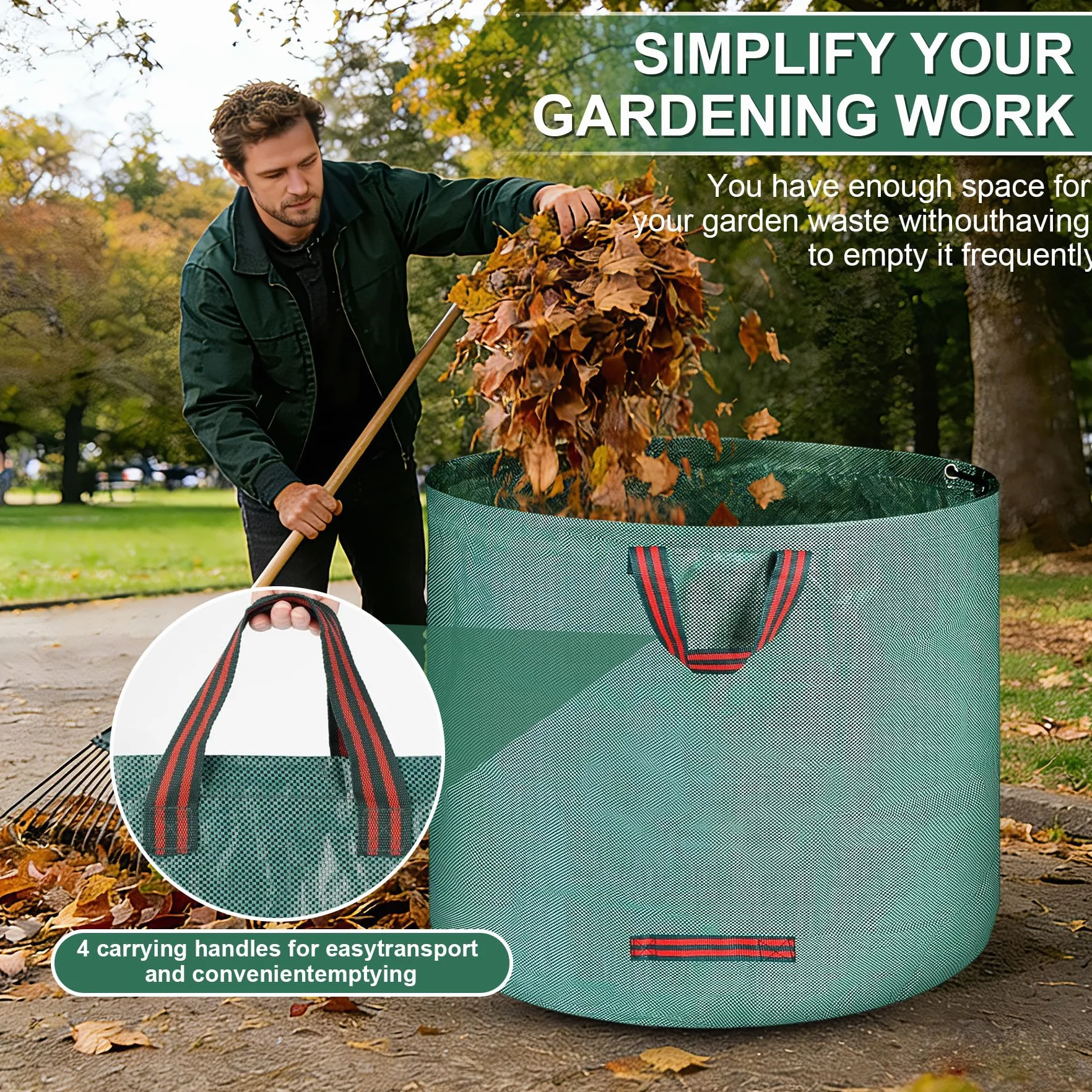 2 x 500L Jardineria de Sacos,Bolsa Basura Jardin,Bolsas de basura de jardíncon asa, Plegable, Reutilizable, Bolsas de Jardinería para Recoger Plantas, Residuos y Hojas