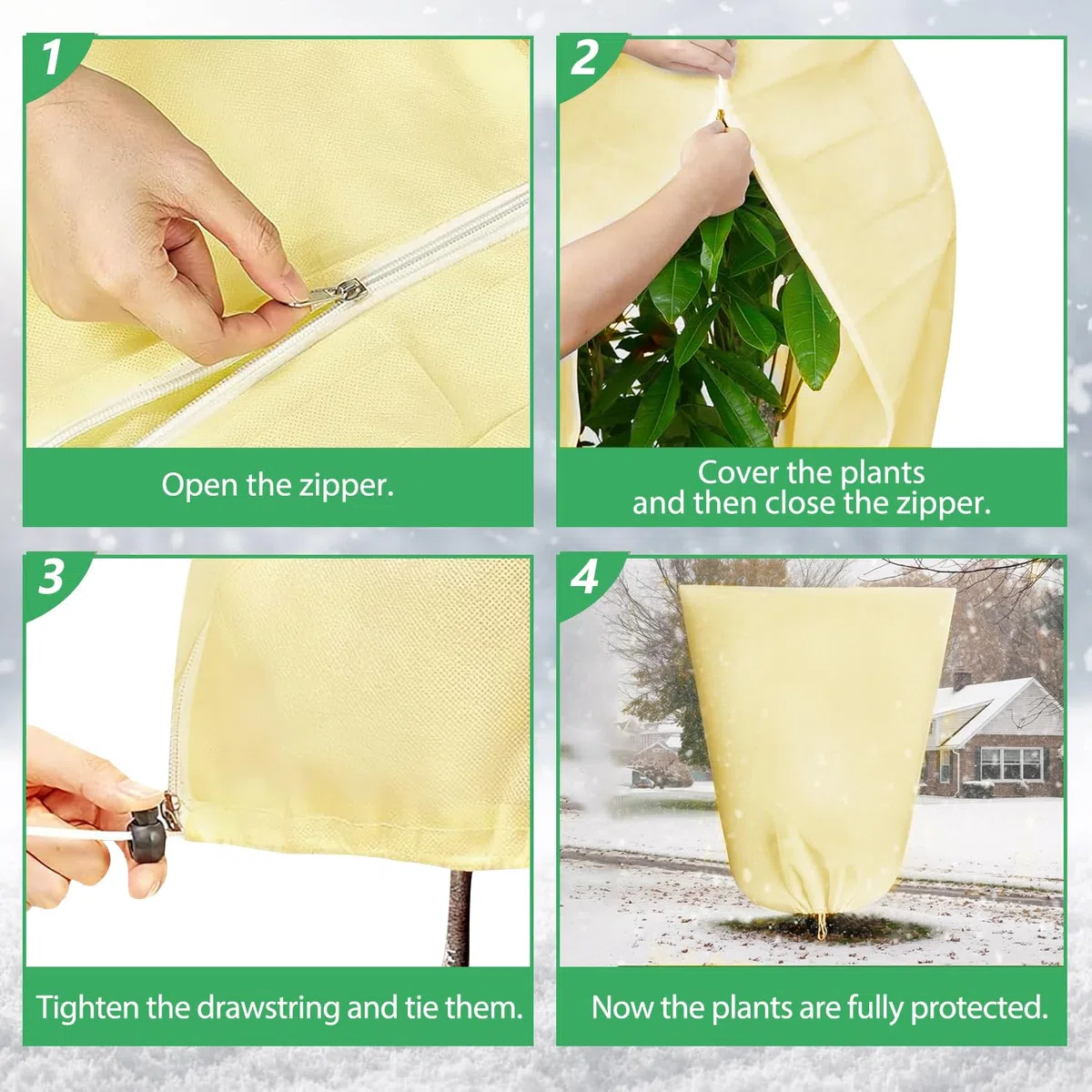 Funda para Plantas 120x180cm, Protector de Invierno para Plantas, Cubierta de Planta de jardín Resistente, Capucha Protectora Antiheladas con Cremallera y Cordón para Árboles y Planta 2PCs