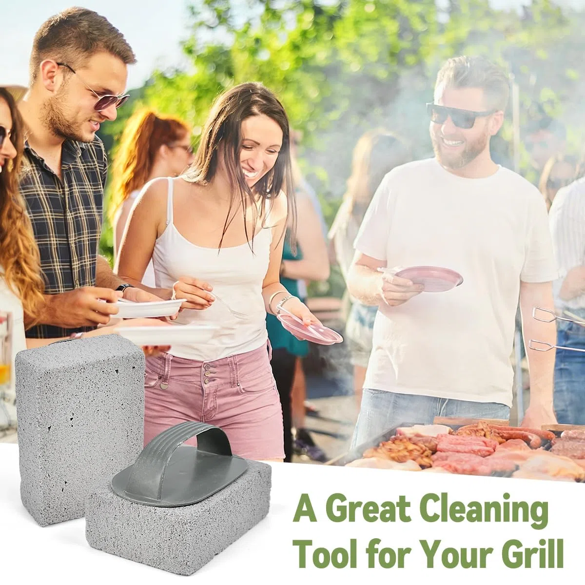 4 Piezas Piedra de Limpieza de Pómez, Bloque para Limpieza de Parrilla Bloque de Limpieza de Piedra Pómez con Asa Ladrillo de Limpieza de Parrilla para Lavabo Barbacoa Baño Piscina
