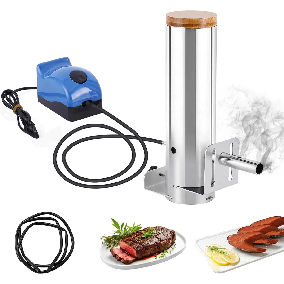 Ahumador eléctrico portátil para barbacoa con generador de humo frío, salida ajustable, fácil instalación, diseño a prueba de fugas para ahumar carnes y verduras al aire libre