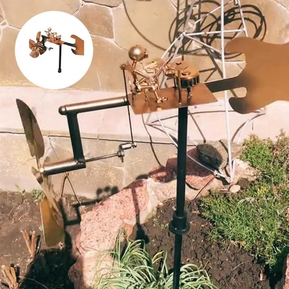 Molino de viento de metal hecho a mano, decoración de jardín, escultura cinética alimentada por el viento, para decoración de patio, césped, jardín, patio, regalos para amigos (dorado)