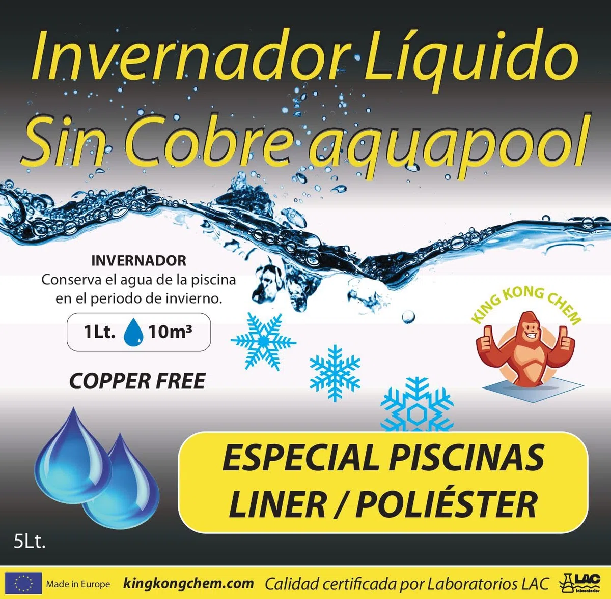 INVERNADOR LÍQUIDO Especial Liner/Poliester SIN Cobre 5 litros - Desinfectante y Algicida para el Tratamiento de Piscinas en Invierno