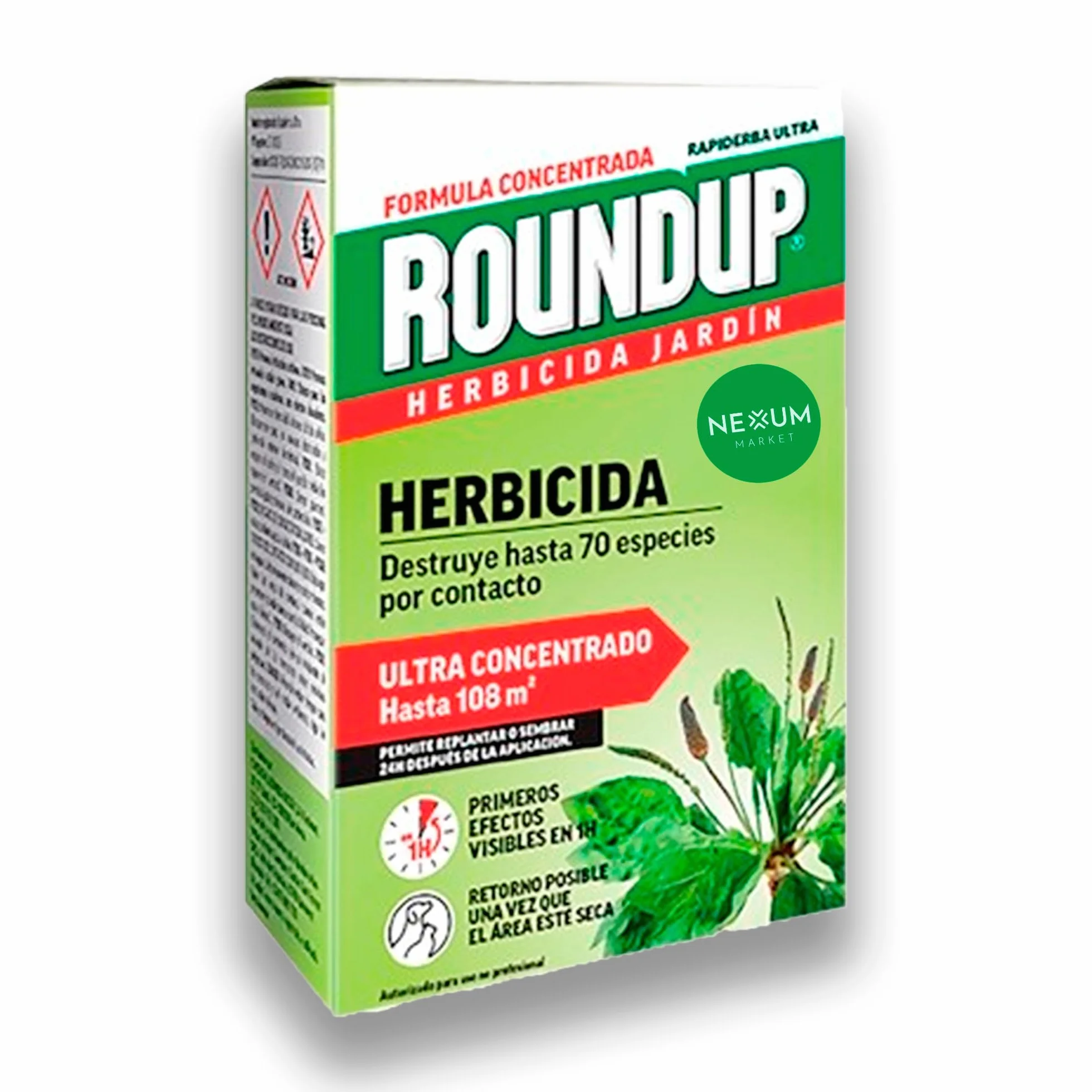 ROUNDUP Herbicida Total para Eliminar Todo Tipo de Malas Hierbas | Efectos Visibles en tan sólo 1 Hora | 250 ML para diluir en 5 L de Agua | Elimina hasta 70 Tipos de Hierbas/Musgo | Nexum Market
