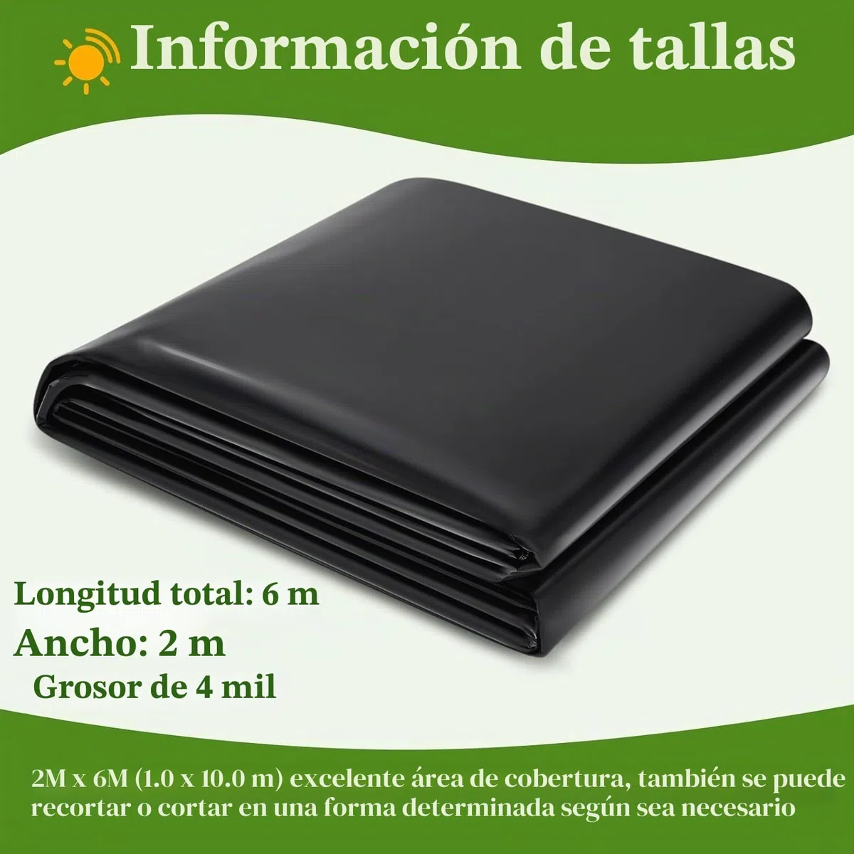 KAHEIGN 2m x 6m Láminas De Polietileno Negro, 2 Mil De Espesor Cubierta Polytunnel Para Cultivo De Jardín Membrana Hortícola De Polietileno Para Aislamiento De Jardinería (125Mu /500G)