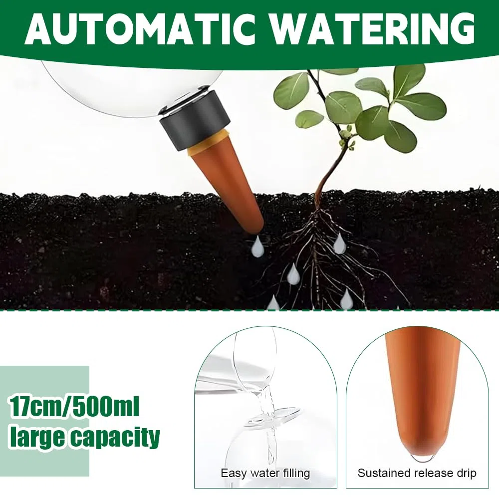 Globos De Riego De Plantas 500ml, 4 Pieza Autorriego Globos Bolas De Riego, Cebollas De Riego Transparentes, Bola De Goteros De Riego para Plantas De Interior, Balcón Jardín, Autoriego