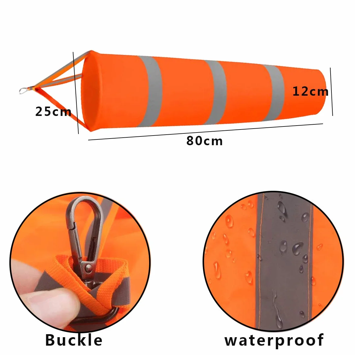 Manga de Viento 80cm Impermeable con 2PCS Ganchos Calcetín de Viento para Medir el Viento y la Fuerza