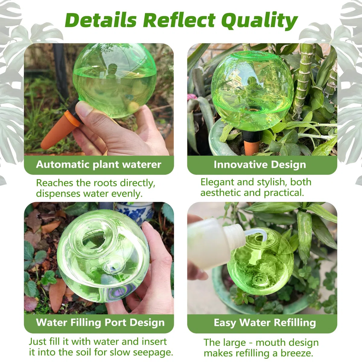 Guidre 4 bolas de riego, 500 ml, bolas de riego automáticas para plantas, cebollas transparentes, bolas de agua para plantas, riego de habitaciones, balcón y plantas de jardín (verde)