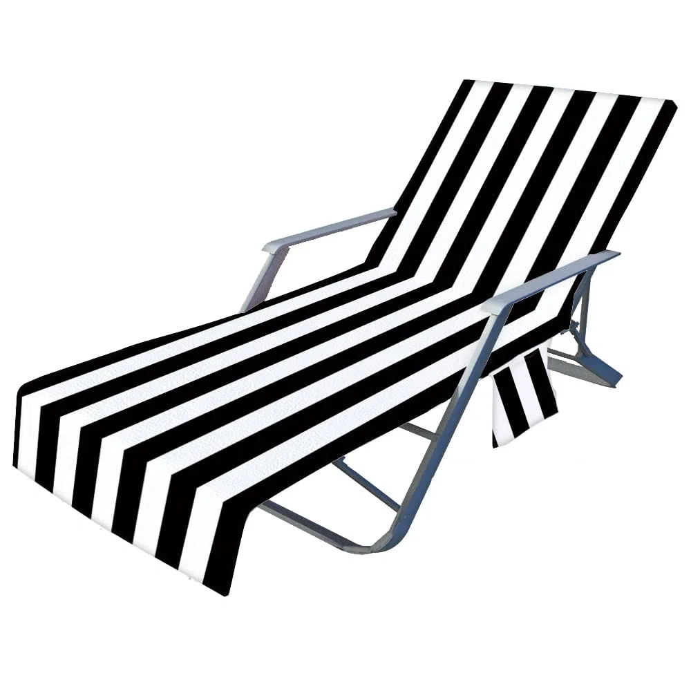 Morbuy Funda para Tumbonas, Toallas para Tumbonas de Playa a Rayas, Funda para Silla de Microfibra con Bolsillos, para Tumbonas de Jardín, Piscina, Patio, Tomar El Sol (Negro,73x210cm)