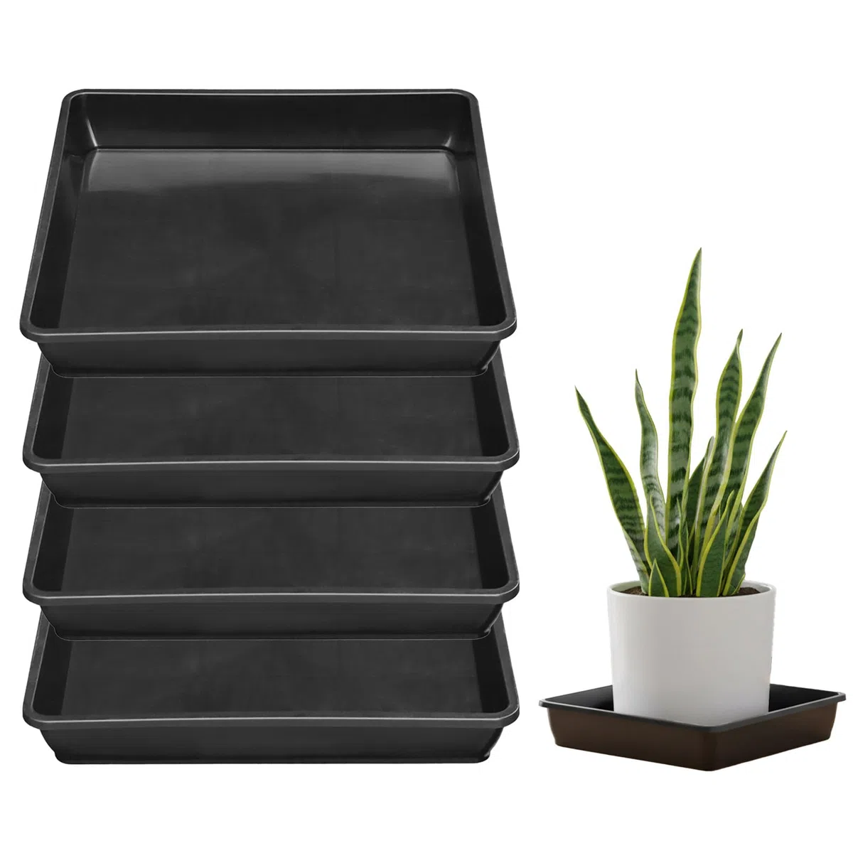 Platillos Cuadrados para Plantas Plato Plástico para Maceteros 30 x 30 cm Paquete de 4 Bandeja de Goteo de Agua de plástico, Macetas para Interior Exterior Jardín Terraza balcón