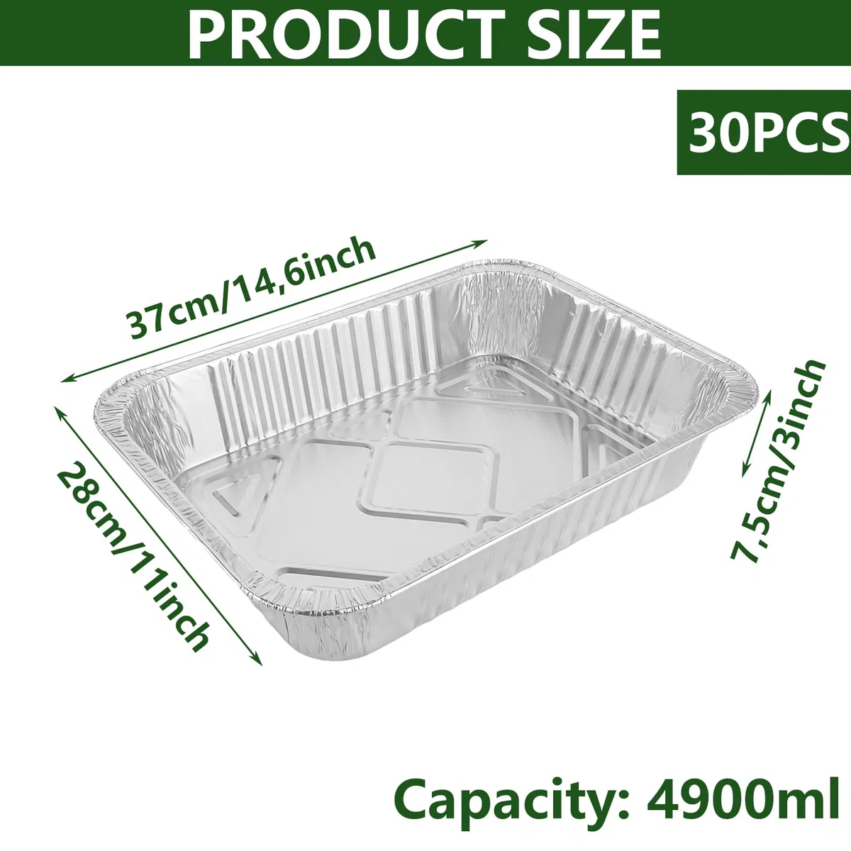 30 bandejas de aluminio, 4900 ml, bandejas de aluminio, bandejas para barbacoa, bandejas para hornear, para asar y cocinar