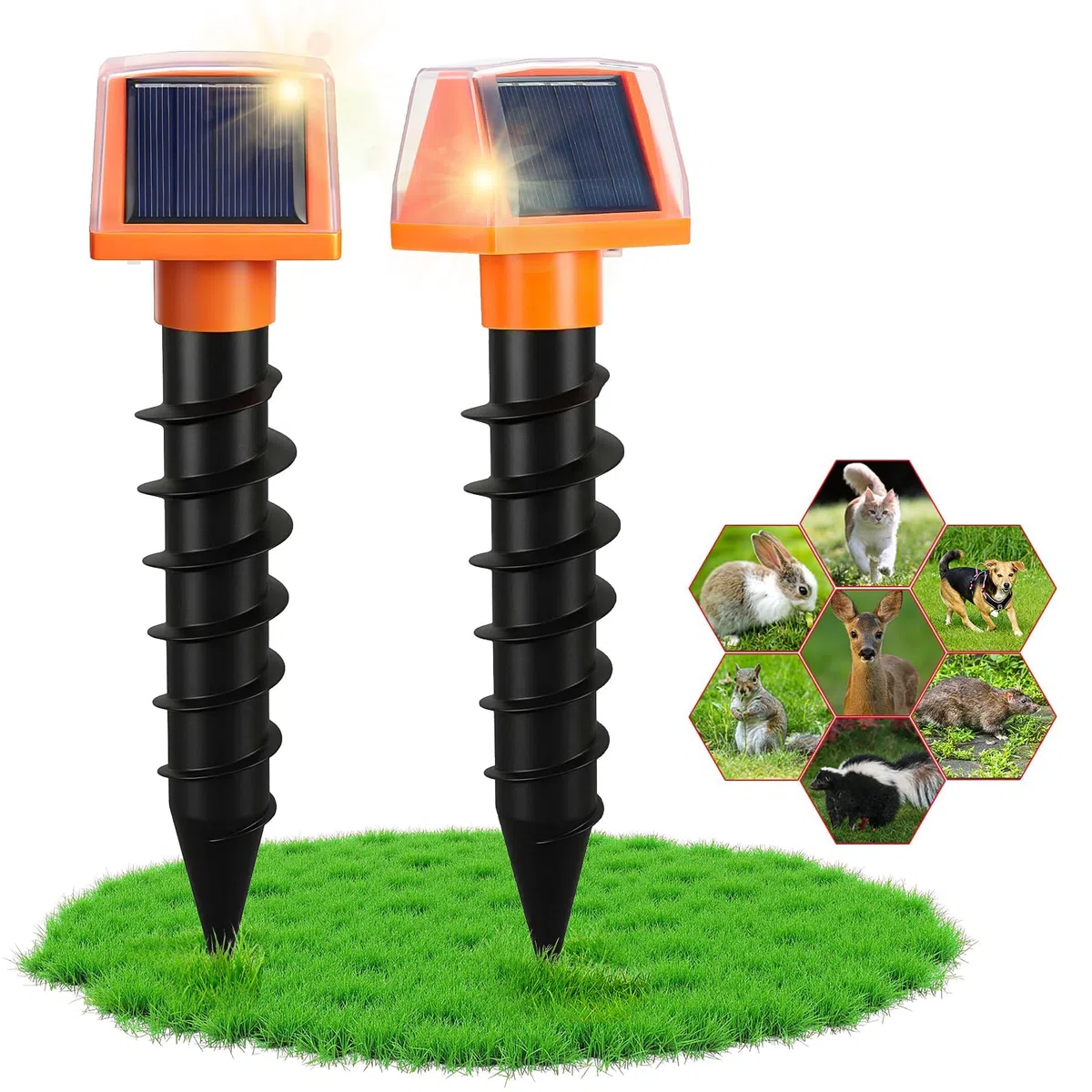 Repelente Solar de Ultrasonidos para Topos y Roedores 2 Unidades, 6 Modos Aleatorios 200m² por Dispositivo Protección 360° Luz LED IP66 Impermeable Ideal para Jardín y Césped