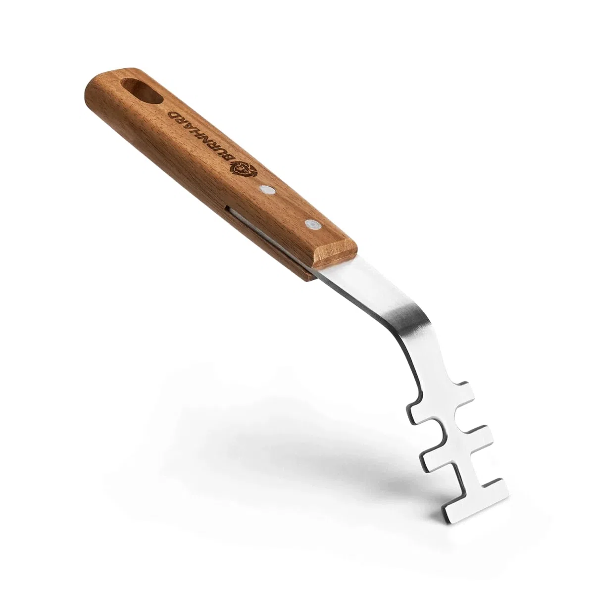 BURNHARD Levantador de Rejillas Acero Inoxidable, Mango ergonómico de Madera de Acacia, Ajuste Seguro para Rejillas Fred & Earl, con Gancho Integrado – Grid Lifter