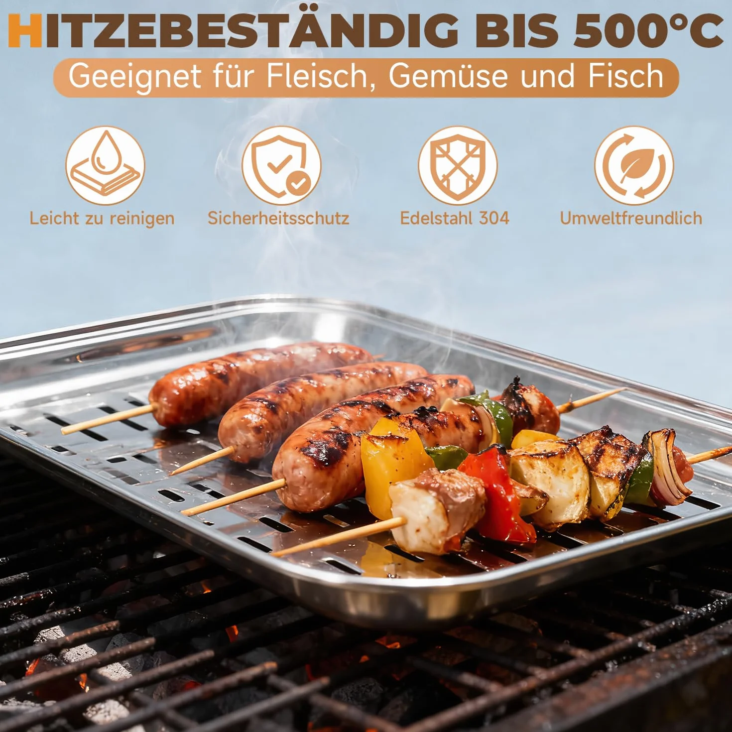 Bandejas para Barbacoa con Pinza 34,9x24,5x2,7 Juego de 3 Pcs Bandeja Barbacoa con Agujeros Reutilizable Bandejas Acero Inoxidable Plata Bandeja para Parrilla para Asar Verduras Carne y Pescado