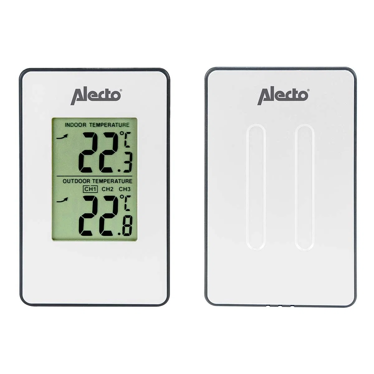 Alecto WS-1050 - estación meteorológica con sensor exterior inalámbrico - pantalla grande - alcance de 30 m - el sensor registra temperatura interior y exterior - blanco, 14 x 2 x 12 cm