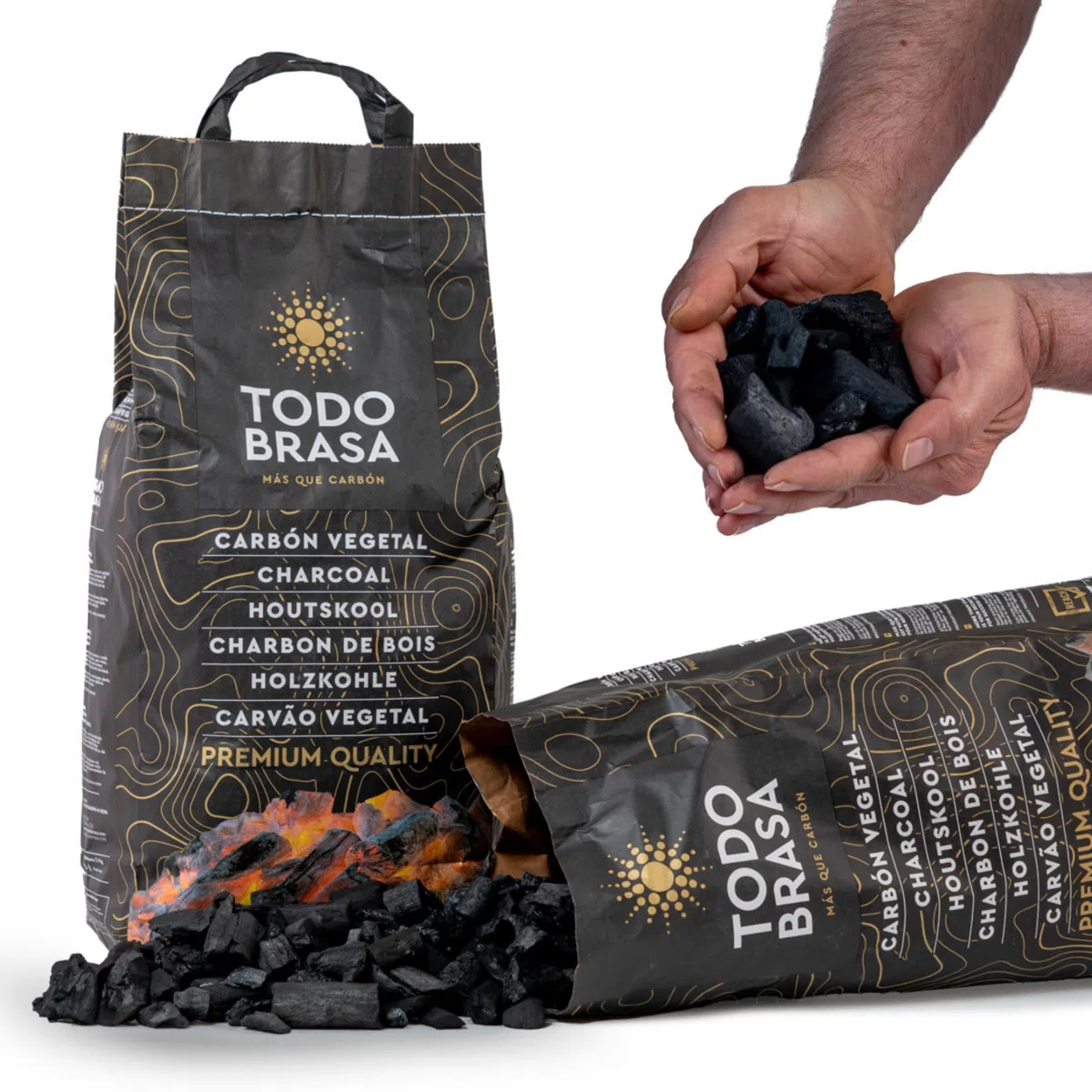 TODOBRASA CV3 • Carbón Vegetal Encina • Ecológico Leña Ibérica • Saco 3 Kg Premium BBQ • Especial Parrilla Barbacoa • Brasa Profesional • Grilling
