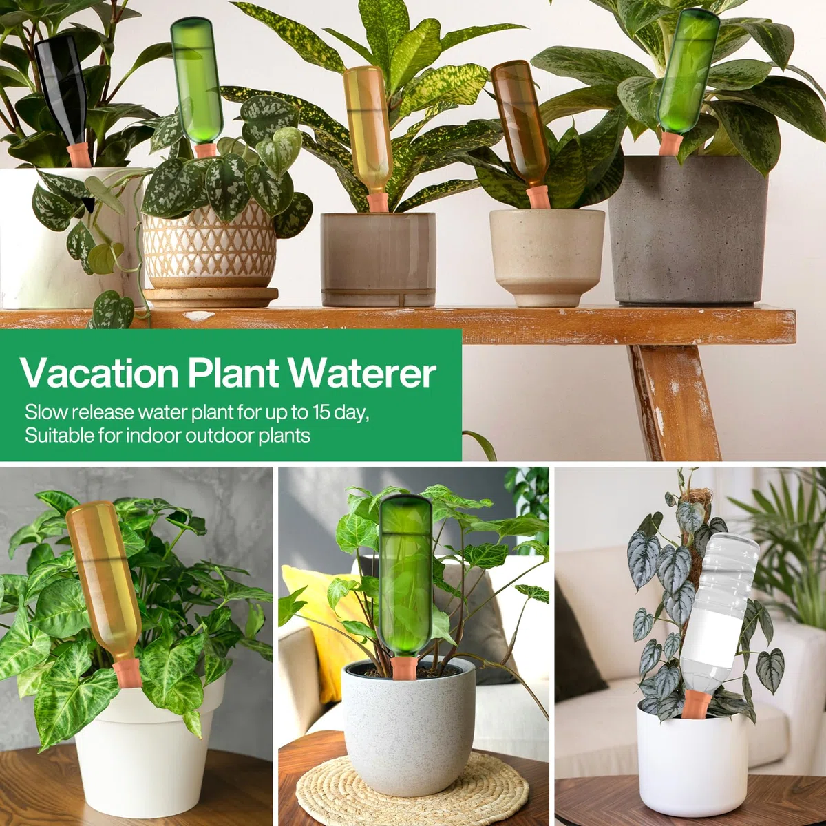 Regar Plantas Vacaciones 8 PCS Autoriego Macetas Exterior,Sistema de Riego Automático Kit, Sistema Riego por Goteo para Macetas,Conos de Arcilla para Regar Plantas en Interiores y Exteriores