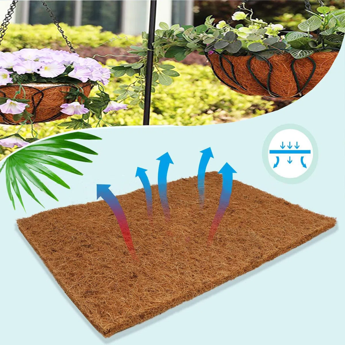 Rollo de Revestimiento de Coco 100% Natural, 40cm x 200 cmForro de Fibra de Coco Estera Gruesa de Fibra de Coco Forro de Hoja de Coco para Jardinera Ventana Caja Canasta de Flores Alfombrilla