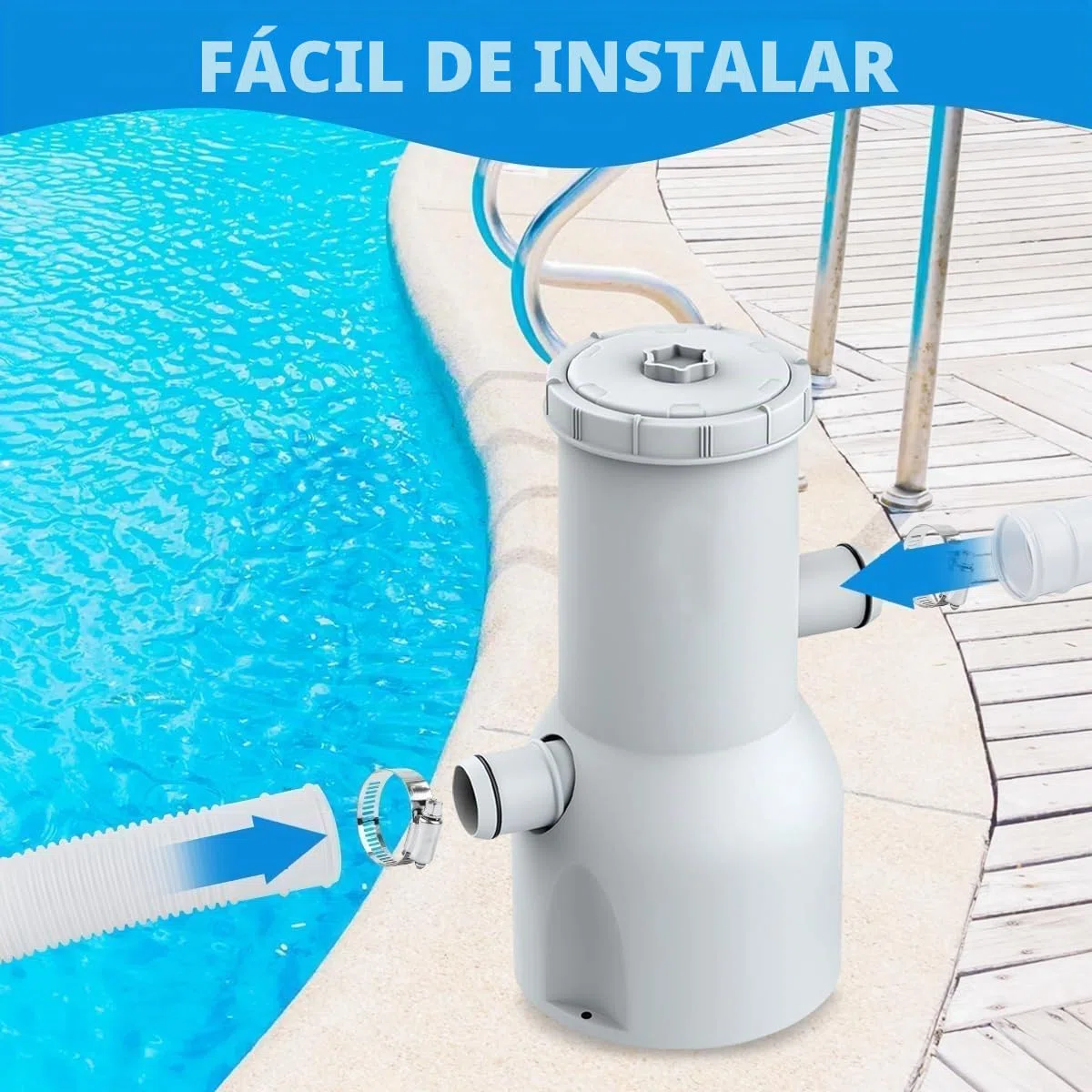 MplehDa Manguera de Piscina de 32 mm, 2 Mangueras de Repuesto, 100 m, Blanco, Manguera Flexible para Bomba de Piscina, Manguera con 4 Clips de Seguridad