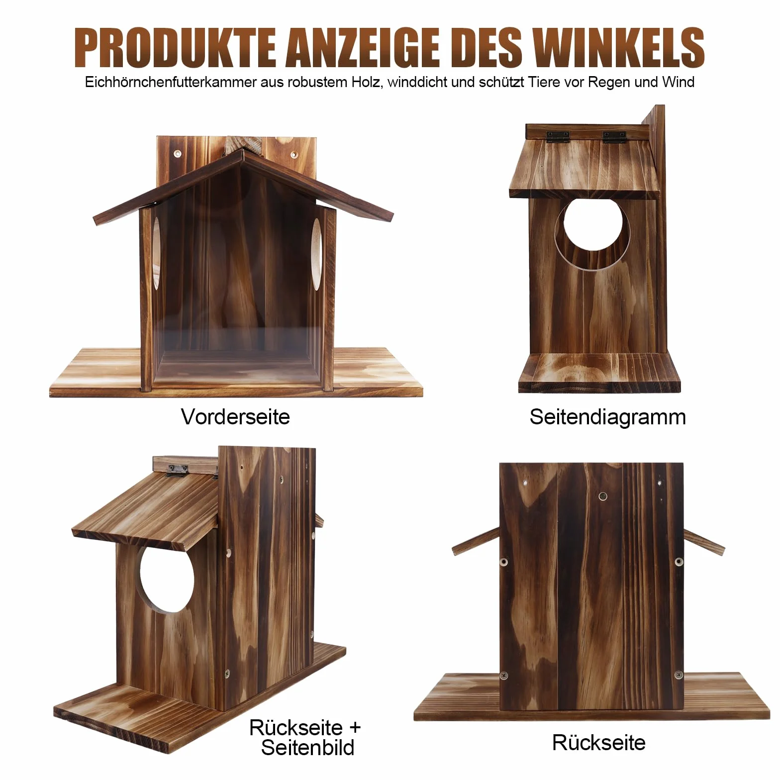 Comedero de madera resistente a la intemperie para ardillas, con revestimiento de aceite de linaza, orificios de ventilación y gran comedero, comederos para ardillas y Kobel