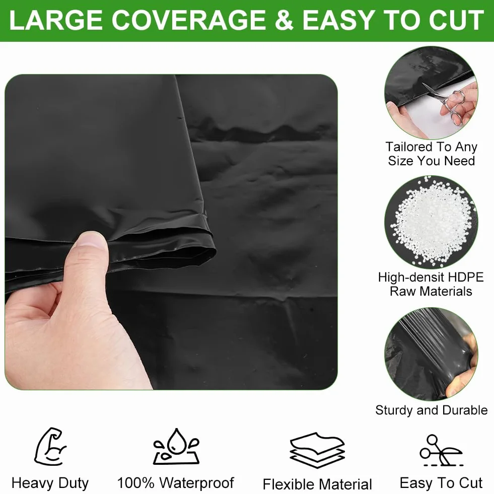 2 x 6M Plástico Invernadero Negro, Extra Gruesa Láminas de Polietileno de Efecto Invernadero de Plastico Cubretodo, Plastico Película Negro de Protección Las Plantas Láminas Jardín