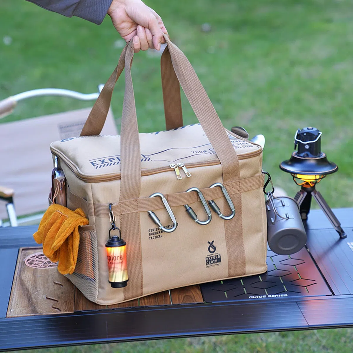 Bolsa organizadora de pícnic, bolsa de almacenamiento impermeable de gran capacidad, organizador plegable para playa, senderismo y manta/utensilios al aire libre