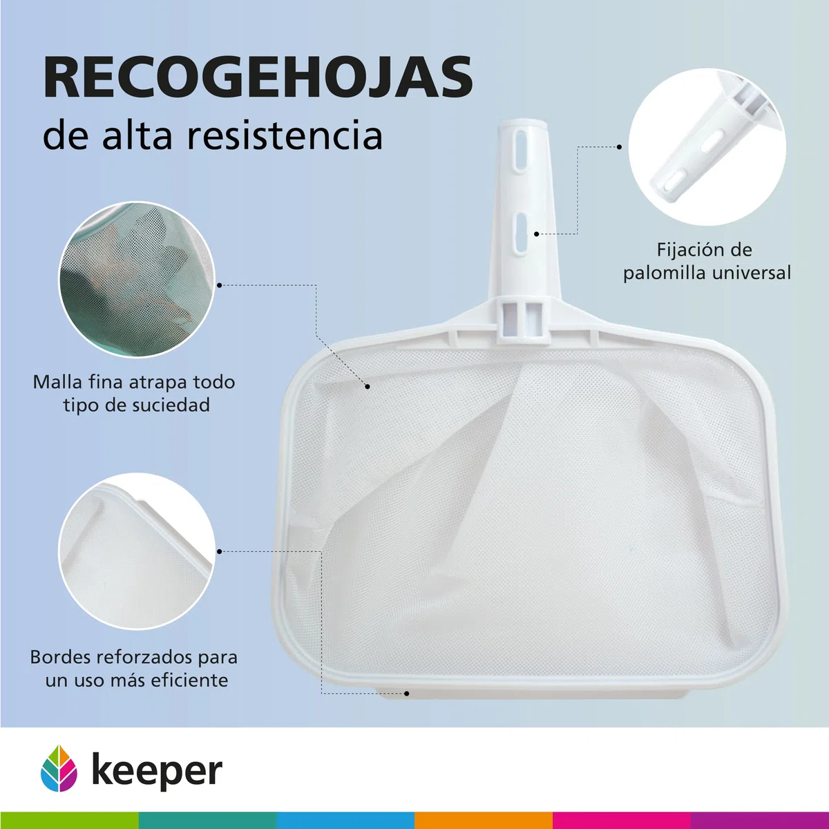 Keeper Kit Recoge Hojas para Piscina + Dosificador de Cloro. Recoje Hojas con Fijación Palomilla y Bolsa Grande. Red para Piscinas. Dispensador de Cloro Flotante. Capacidad plastillas 200g