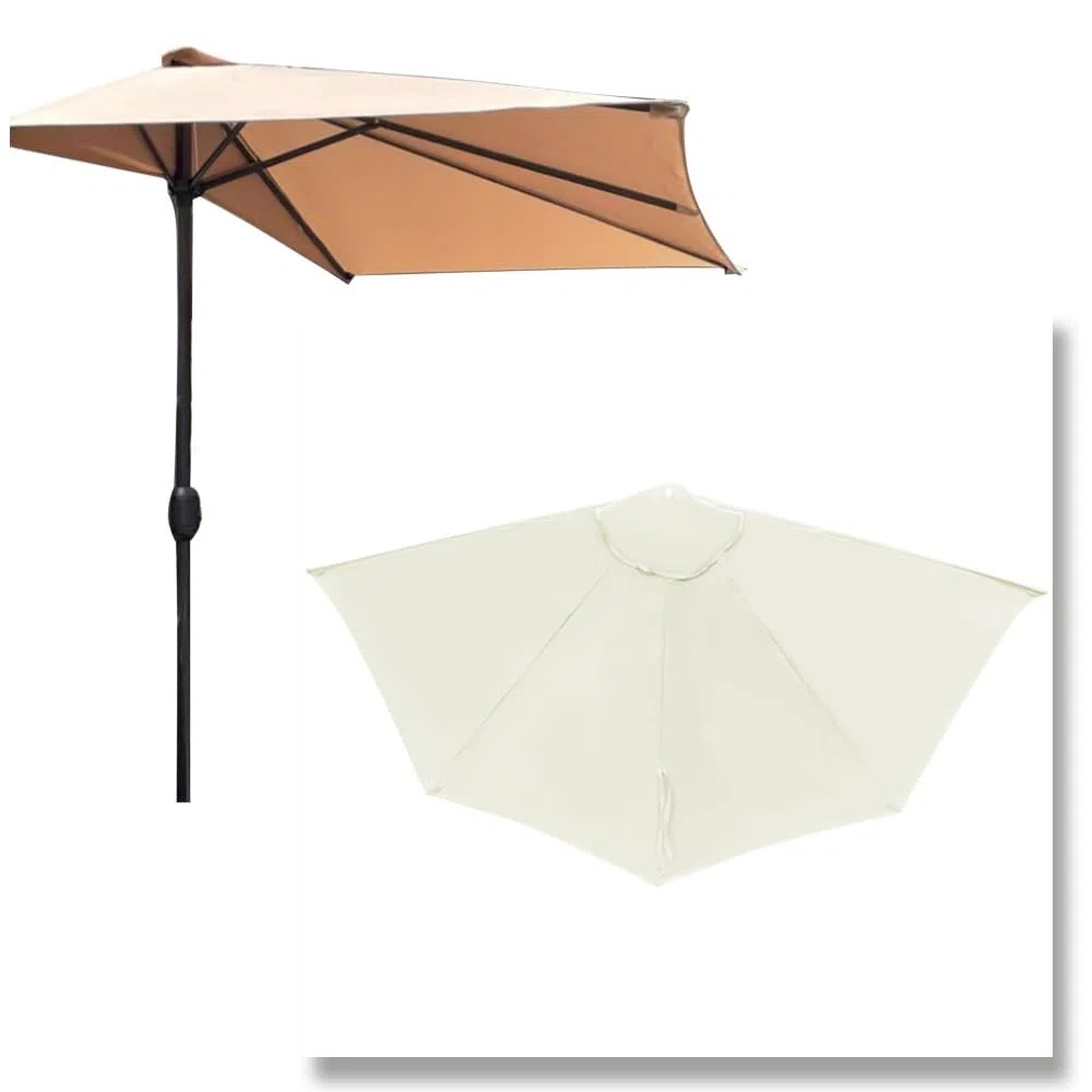 270cm Toldo De Recambio para Sombrilla De Media, Cubierta De Repuesto para Sombrilla De Patio, Toldo De Repuesto para Sombrilla 5 Varillas, Protección UV Impermeable(Beige)
