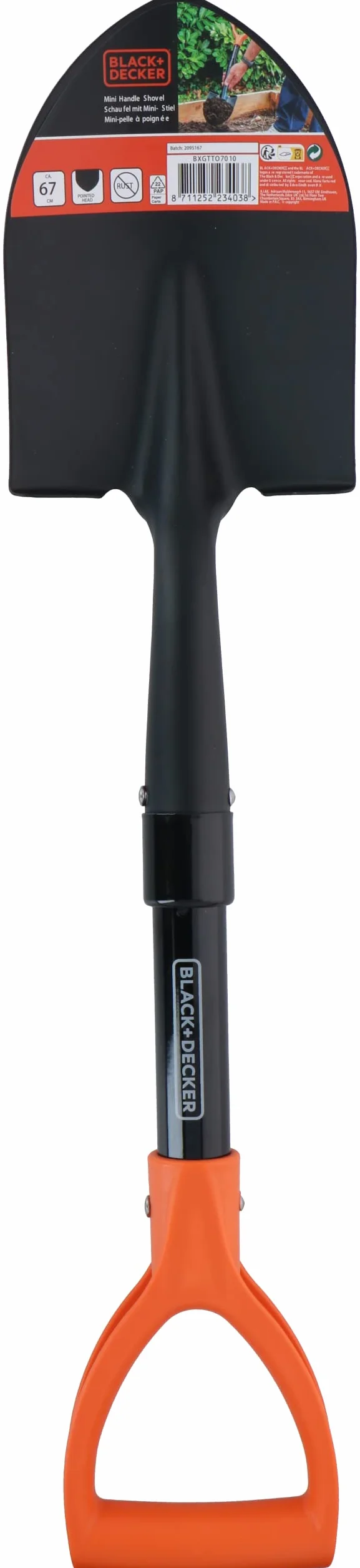 Black+Decker Pala - 67cm - 800gr - Inoxidable - Cabeza de Acero al Carbono y Mango de Fibra de Vidrio - Negro