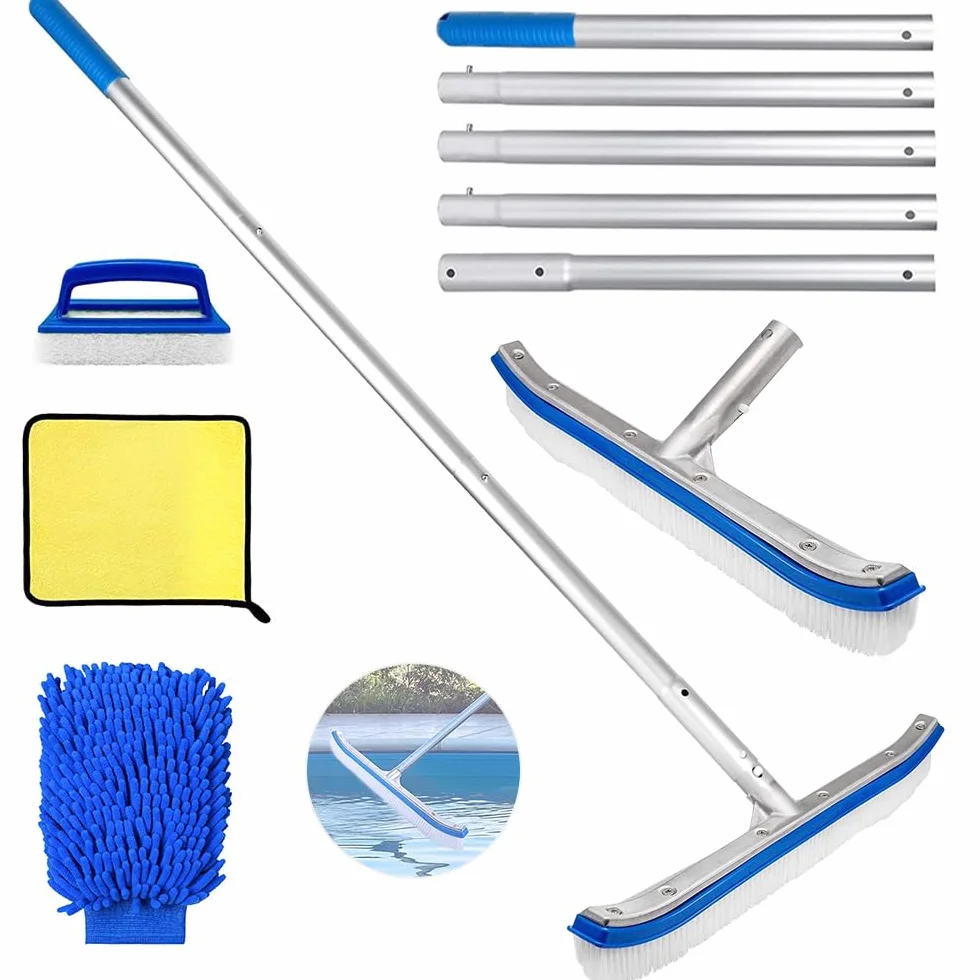Cepillo Piscina con pertiga 180cm,Cepillo para Limpiar Piscinas 45cm,Cepillo para Limpiar Piscinas,con Barra de Aluminio Ajustable y Parte Trasera de Aluminio Reforzado para Paredes, Azulejos