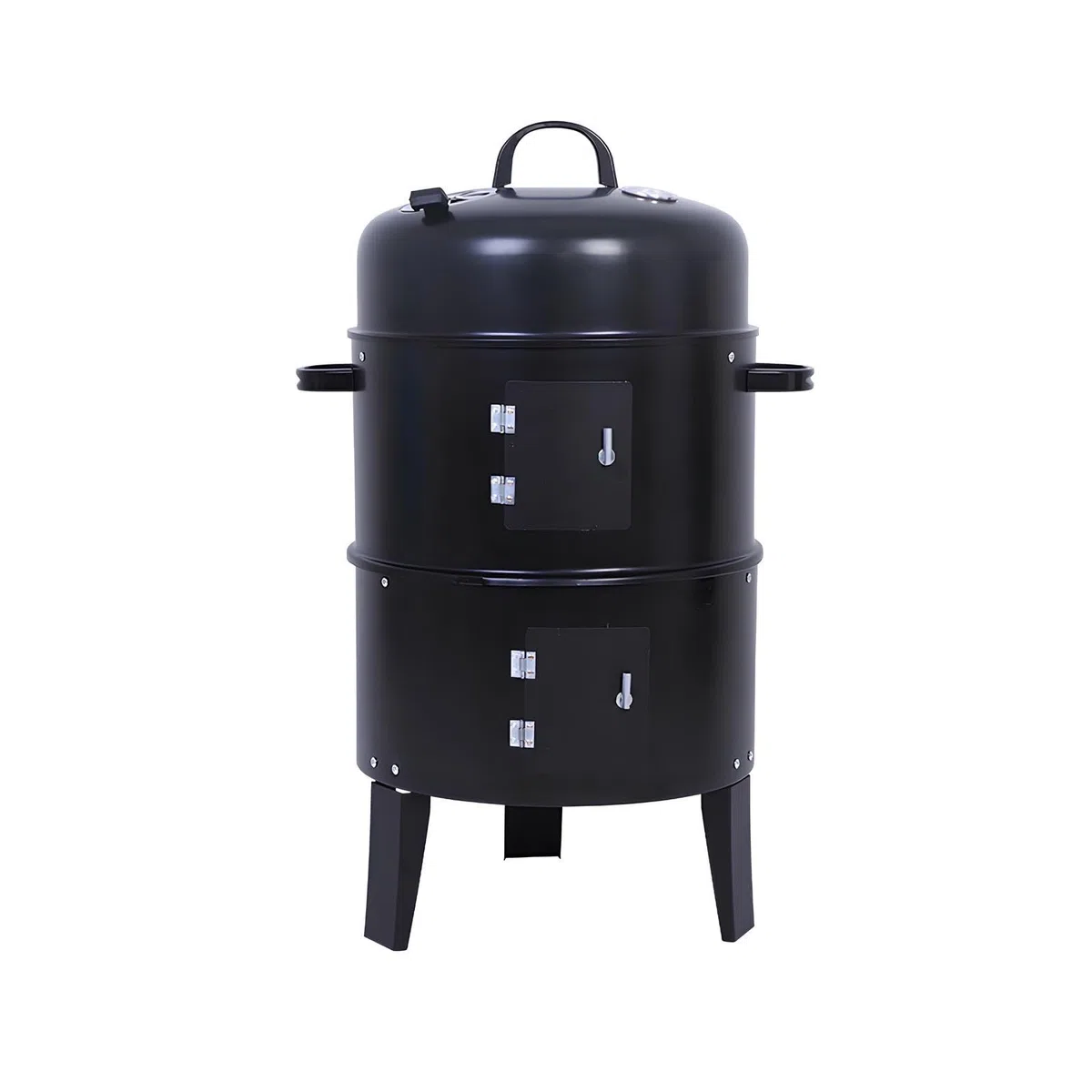 Ahumador Vertical De Carbón, Barbacoa De Carbón Redonda 3 En 1, Parrilla De Carbón Portátil De Acero con Dos Zonas De Cocción Y Termómetro para Camping Y Picnic