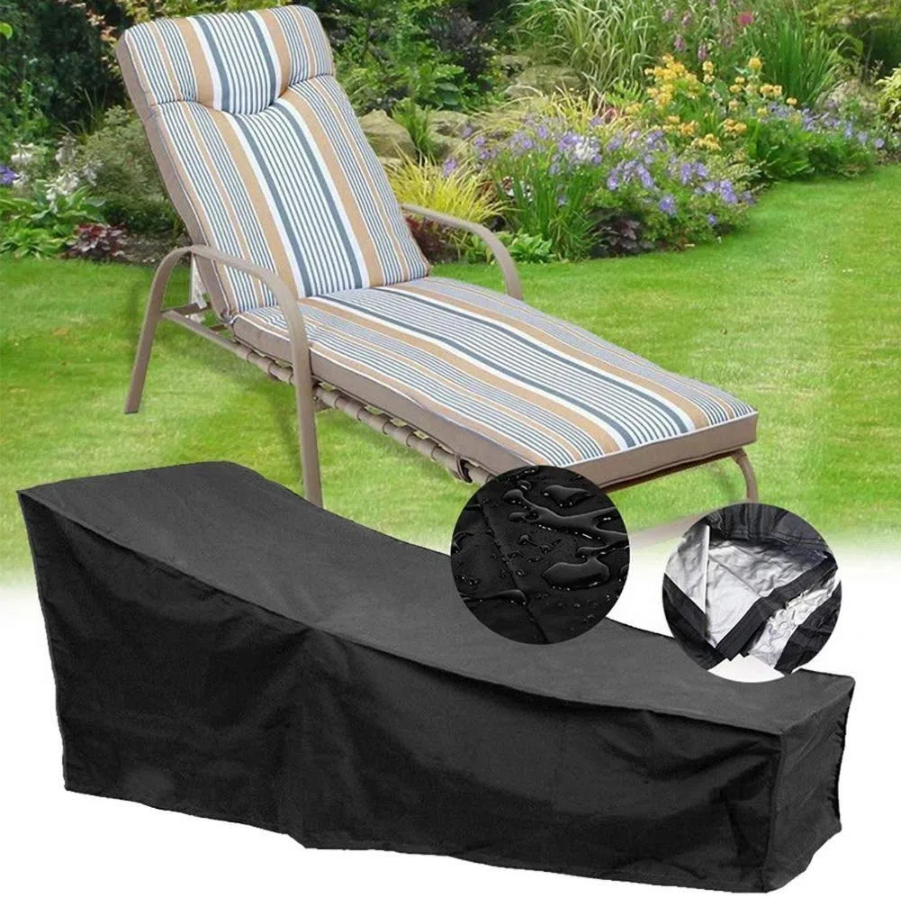 Cubrir Cubiertas Impermeables. Tejido Oxford 420D, Tumbona de jardín Negra. Tela Oxford en Muebles de jardín con balcón. para Proteger contra la Humedad, la Lluvia y la exposición.