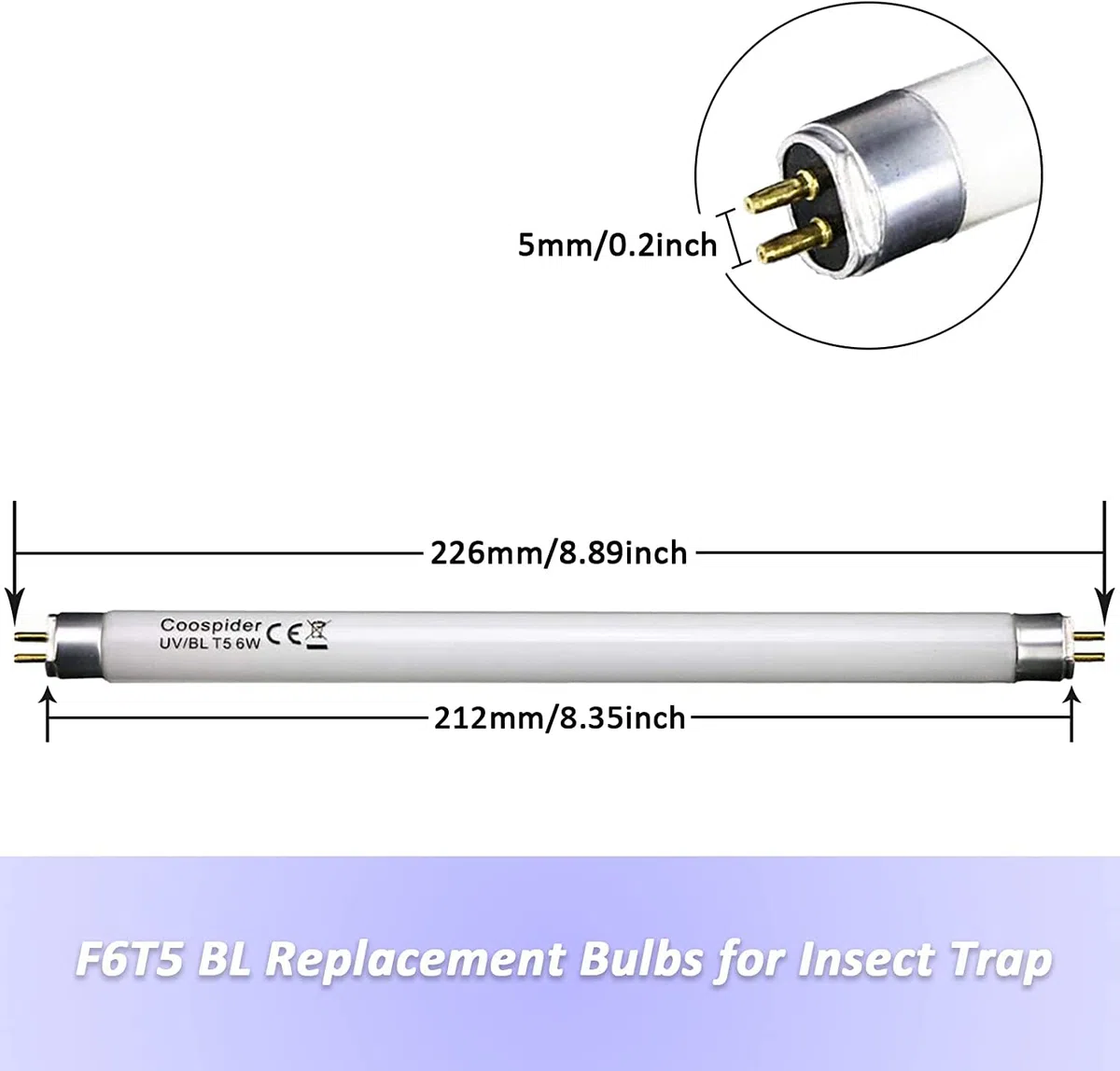 Paquete de 6 bombillas de repuesto 32050 de 6 W para trampa de moscas F6T5/BL de 9 pulgadas, tubo fluorescente G5, foco de repuesto para trampa de mosquitos y insectos voladores