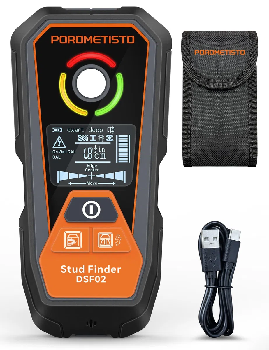 DSF02 Detector de Pared 6 en 1 – POROMETISTO Localizador de Cables y Metales para Madera, Metales y Cables con Corriente con Pantalla LCD y Batería Tipo C, para Profesionales y Bricolaje