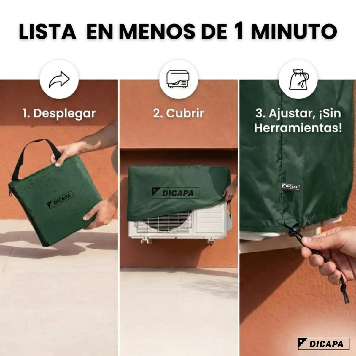 DICAPA Funda Aire Acondicionado Exterior de 90 x 55 x 30 cm. Cubre Aire Acondicionado Exterior Impermeable y Resistente (Verde)