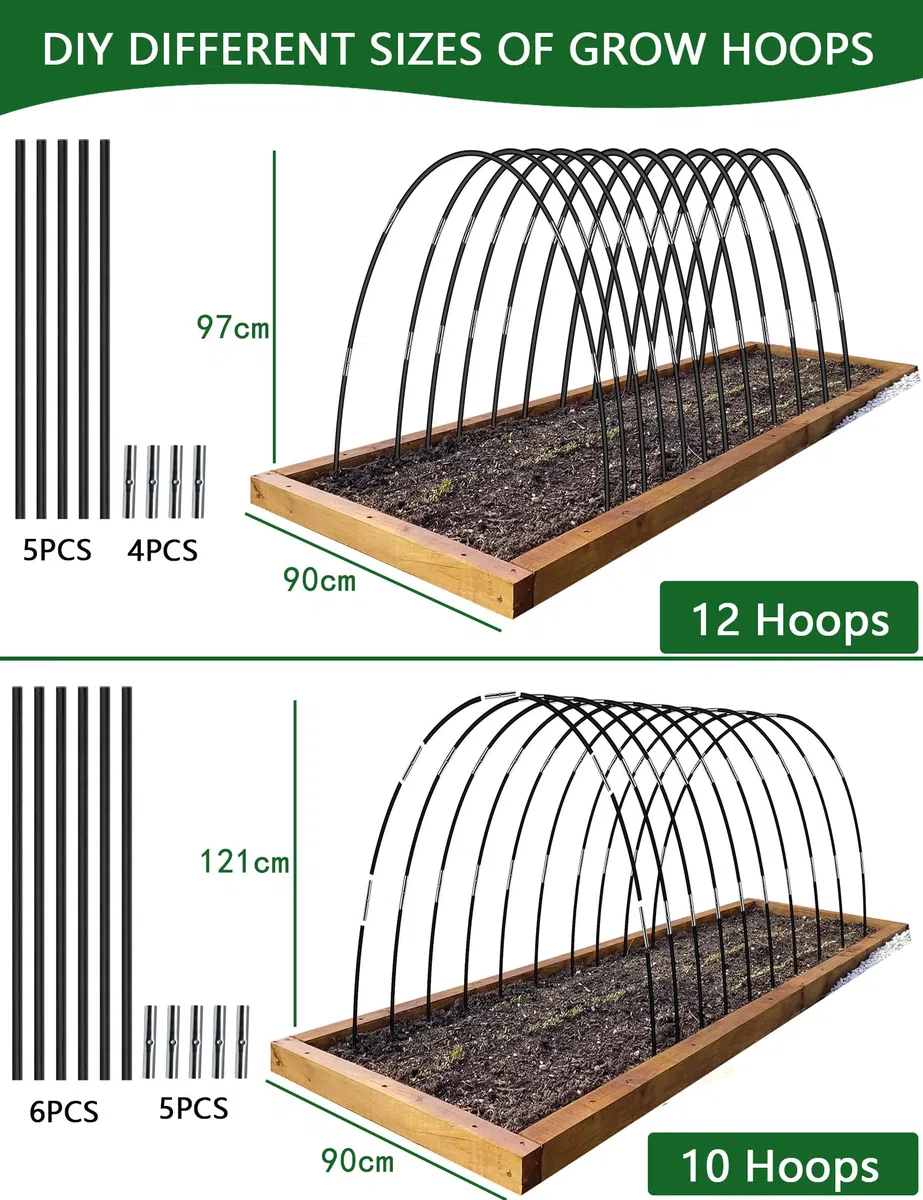 60 Piezas Arcos para Invernadero, Gardenaros Invernadero para Cultivar Túneles, Ajustable Libre de óxido de Plantas de Jardín Cama de Apoyo Aros, DIY Planta de Apoyo de Estacas de Jardín