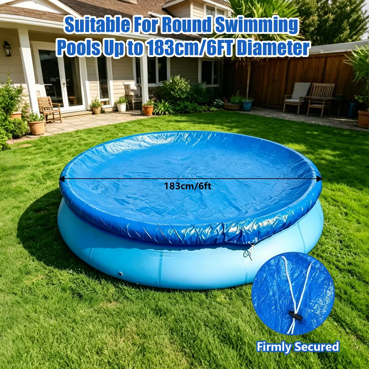 Cobertor Piscina Redonda, Cubierta de Piscina Redonda, Lona Cubre Piscina per Verano y Invierno, Fundas para Piscinas Plegable, Funda Piscina, UV-Resistente, Resistente al Agua al Polvo