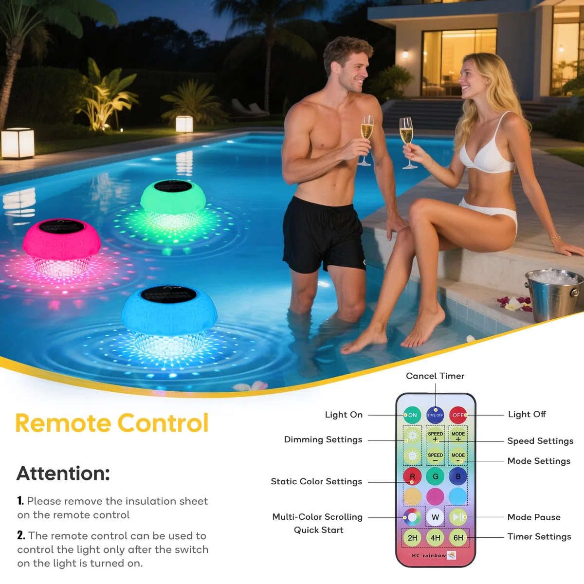 Dispensador Cloro Piscina Flotante con Luz Solar Flotador Cloro para Piscinas Luces Solares Piscina Flotantes Impermeable IP68 Lámparas Solares Piscina para Jacuzzi SPA Decoración para Fiesta