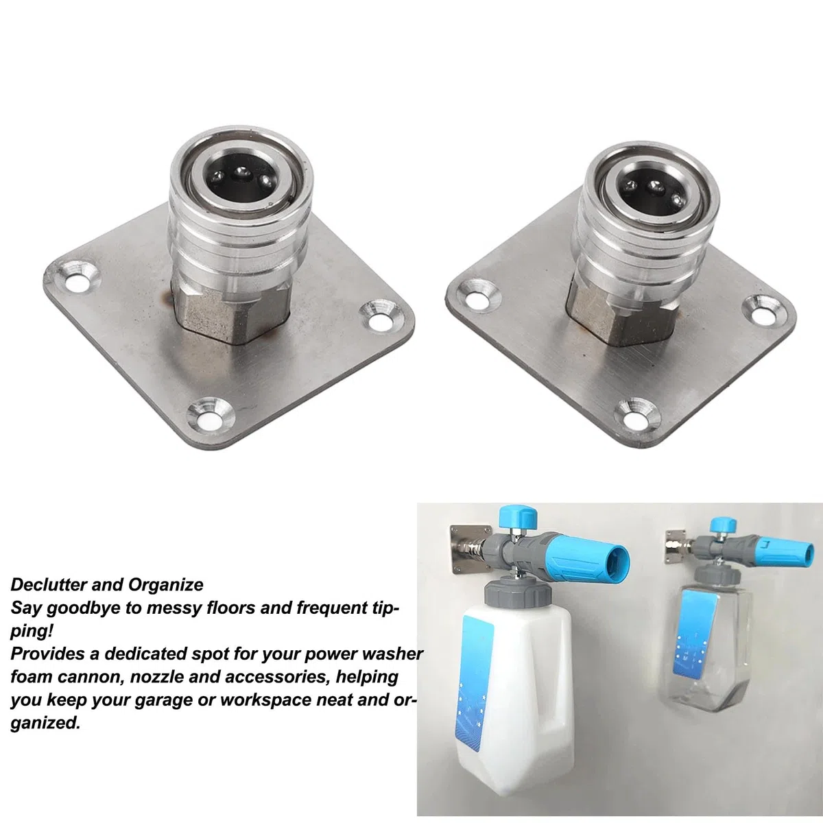KKPLZZ 2 soportes para cañón de espuma para lavadora a presión de 1/4 pulgadas de conexión rápida de acero inoxidable para boquilla de lavado a presión, soporte de montaje en pared