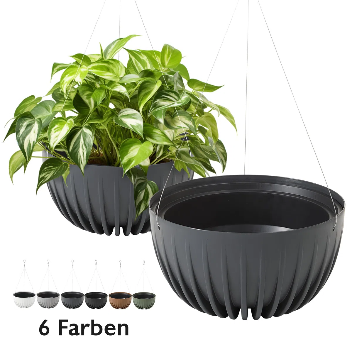 KONZEPT Maceta colgante exterior e interior en antracita, maceta de 30 cm de diámetro, maceta colgante para plantas de plástico