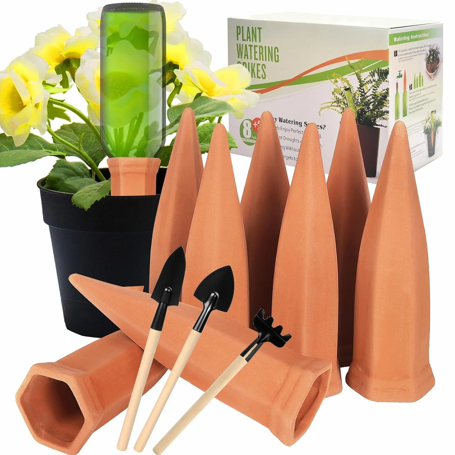 8 Picos Riego Plantas,Riego Automatico Macetas,Dispensador de Agua para Plantas en macetas,Regar Planta Vacaciones Automatico,Conos de Arcilla para Regar Planta en Interiores y Exteriores
