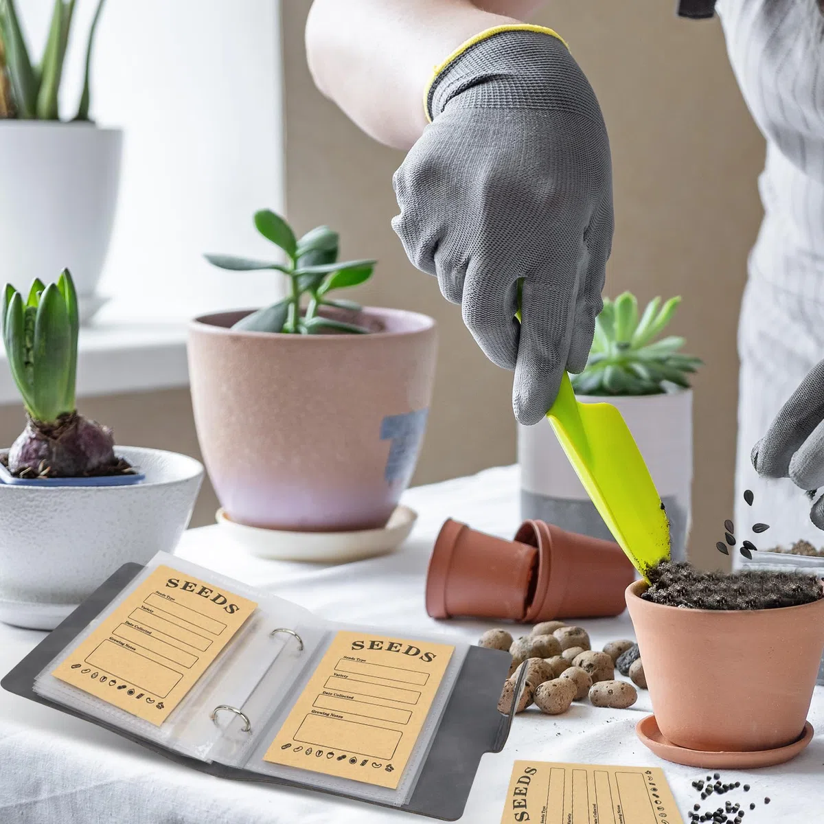Bolsas de almacenamiento de semillas con 56 bolsas de semillas autosellables, organizador autoadhesivo para jardín, para almacenar semillas, sobres