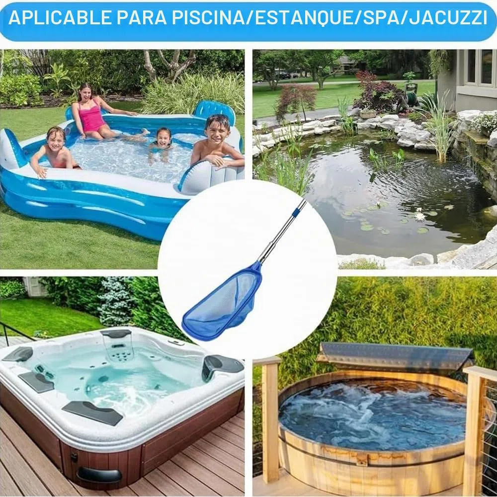 Red Piscina Limpieza con Palo, Red Piscina Malla Fina con Cepillo Piscina, Kit Limpieza Piscina, Recogedor Hojas Piscina, Limpia Piscinas Recoge Hojas, para Piscina, Estanque, Fuente, SPA (187cm)