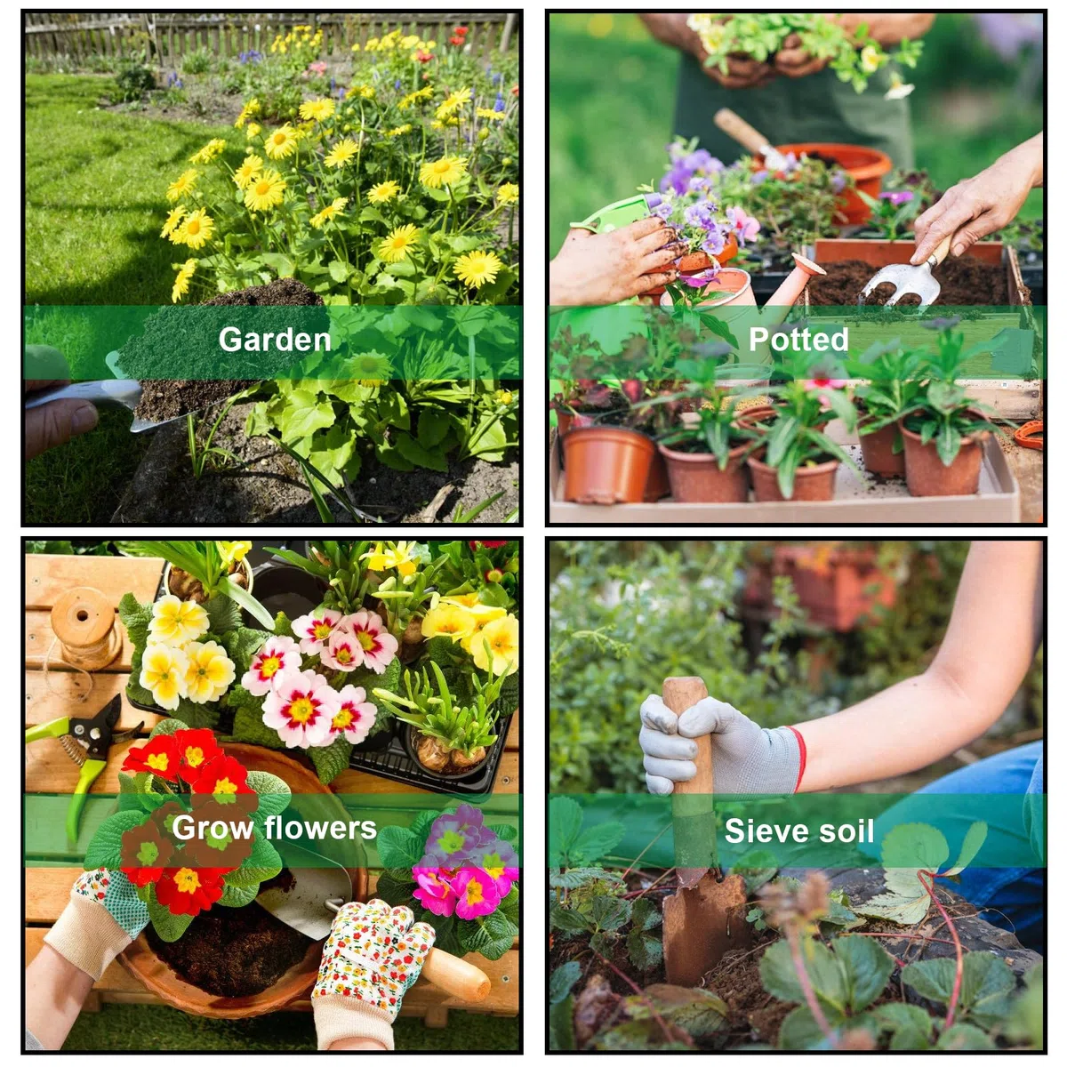 Tamiz De Jardín De Acero Inoxidable,4 Piezas Tamiz De Suelo De Acero Inoxidable,Tamiz De Suelo Para Jardinería,Tamiz Resistente A La Intemperie Para Piedras De Compost,Compost,Piedras,2+2,8+3,8+5mm