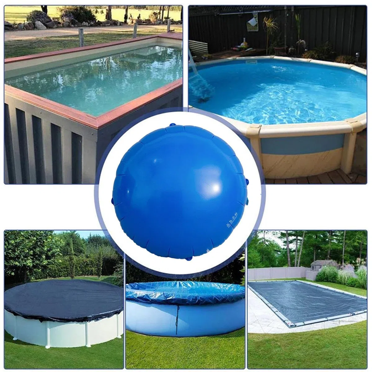 Cojín de piscina de invierno - 150x150cm Cojín de aire resistente al frío, juego de compensación de hielo PVC con cuerdas | Protección de estanques Piscina Jardín al aire libre Patio trasero Césped Es