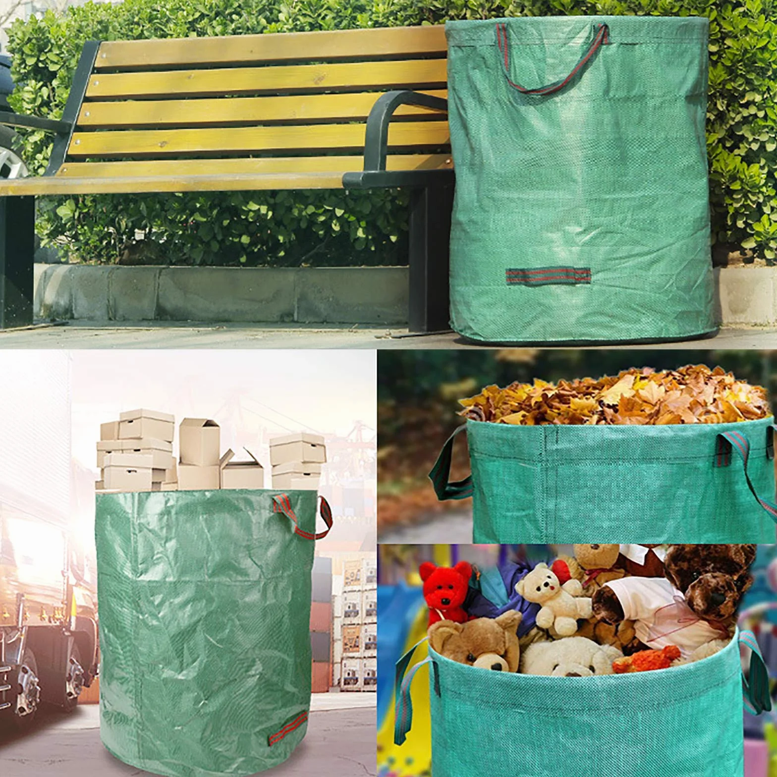 4 Bolsas de Basura de jardín de 272 L, Tejido de Polipropileno (PP) Robusto, Gran Capacidad, Plegable Resistente a la Corrosión