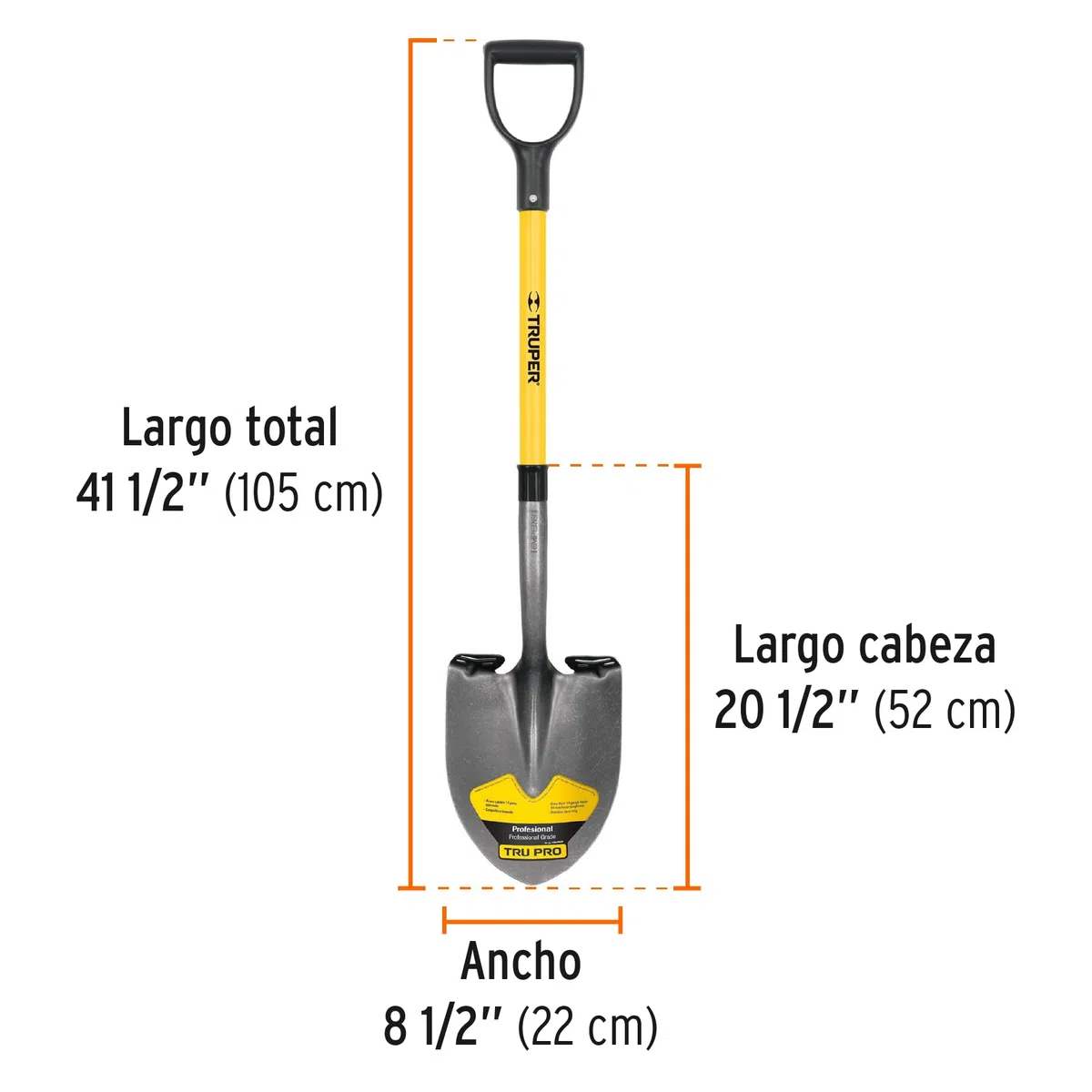 TRUPER PRY-F Palas de Punta Redonda con Mango en D de Fibra de Vidrio (40.2 in)